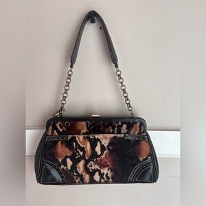 Kate Landry Leopard Print Clutch with Black Details